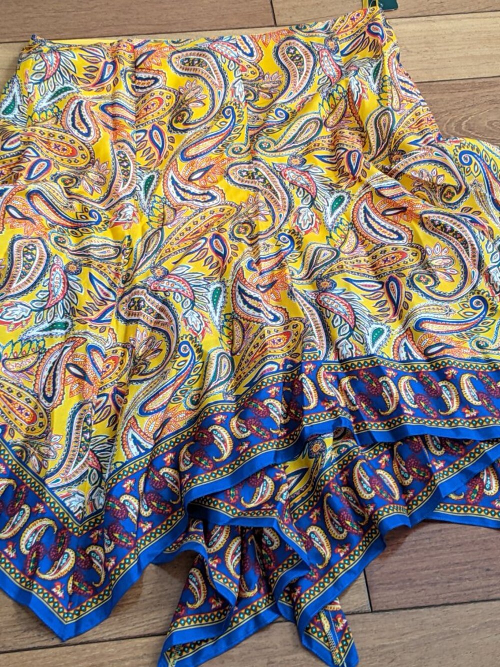 NWT Lauren Ralph Lauren Silk Skirt Blue/Yellow Geometric Zip Closure Sz 8
